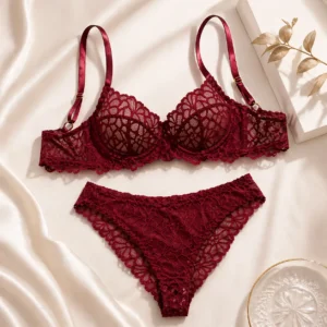 Red lace lingerie set for women by BellaRong